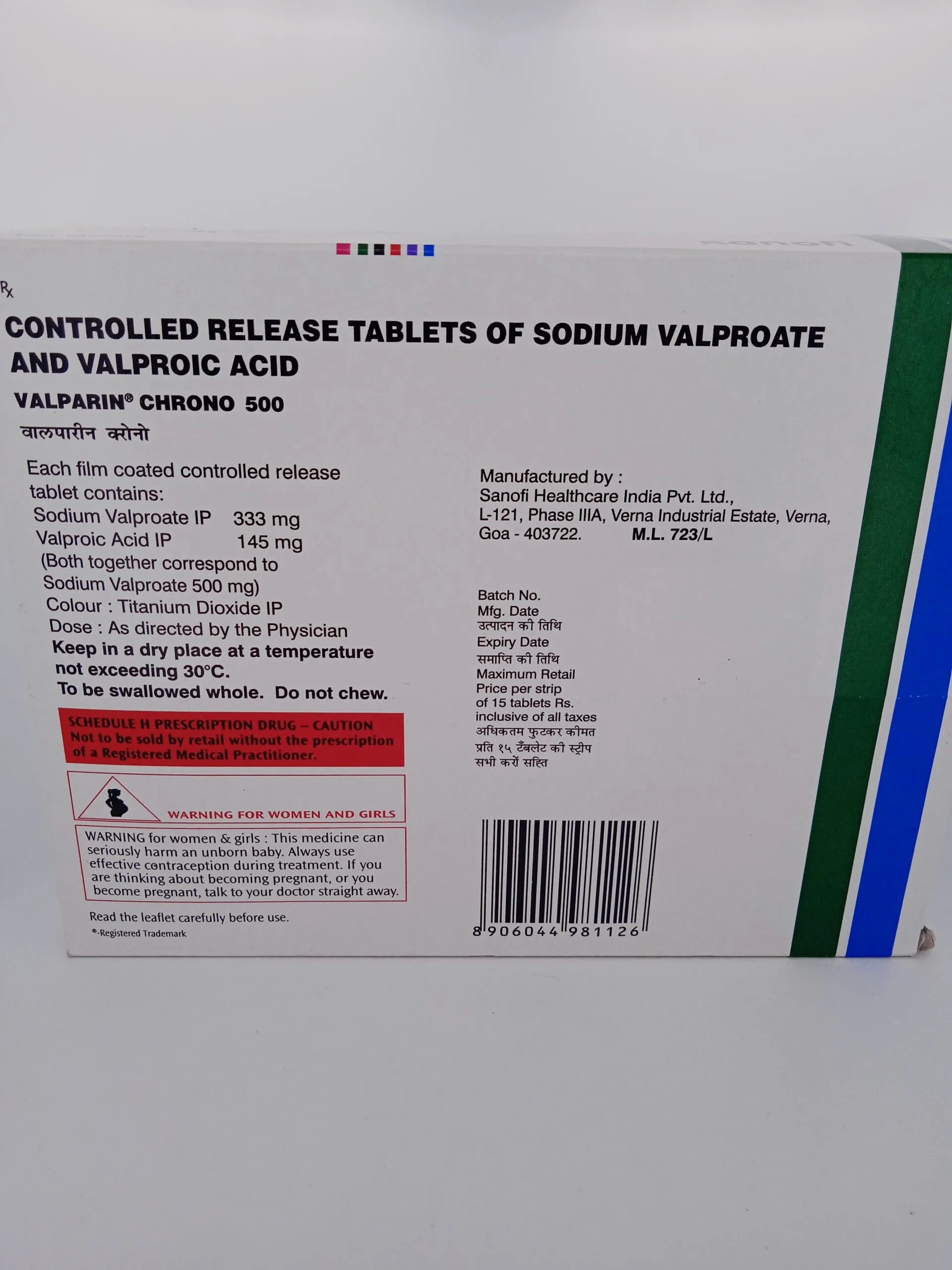 VALPARIN CHRONO 500 MG - 15 TABLETS - Image 4